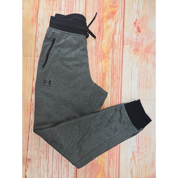 Under Armour Mens Tapered Joggers Medium Heather Gray Black Pockets Stretch Fit - Picture 3 of 7